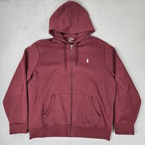 Polo Ralph Lauren Hoodie Mens XL Maroon Performance Full Zip Embroidered‎ Pony